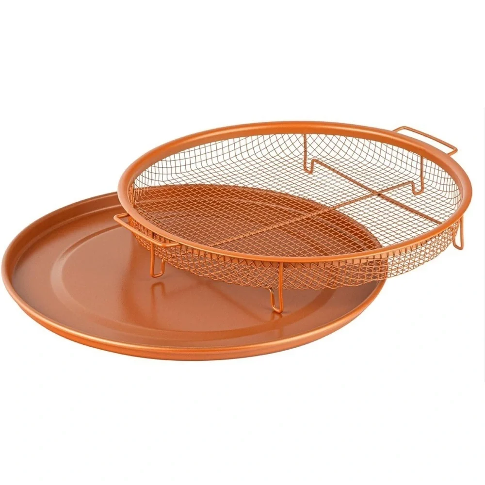 Gotham Steel 2 Piece Set Round Copper Air Fry Crisper Tray new